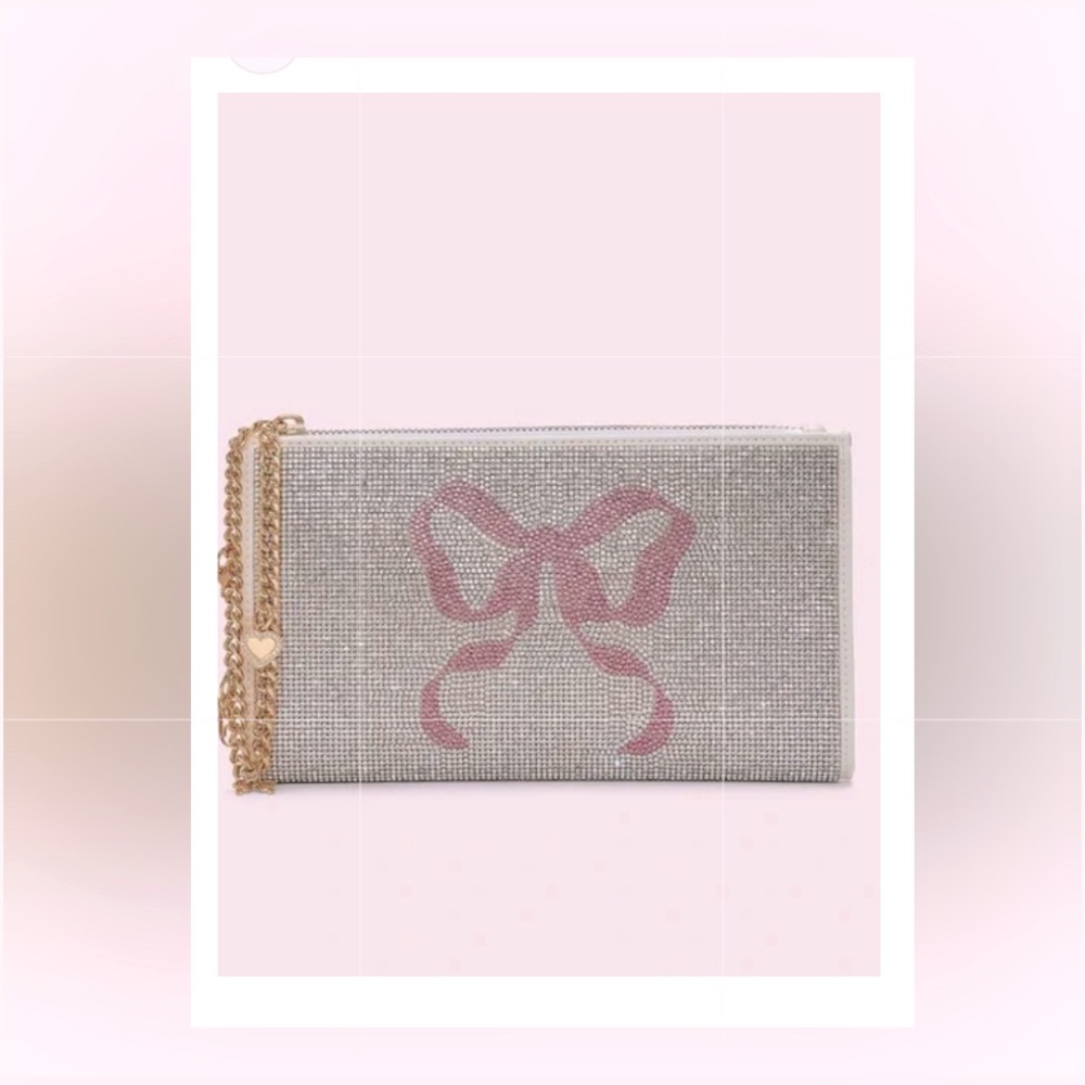 Rare!💝LoveShackFancyxVSPink Rhinestone Bow Fancy Wristlet🎀 Be iconic!🌸 - Picture 2 of 4